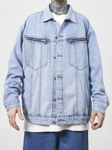 Manfinity LEGND Men's Casual Washed Denim Jacket, Spring Autumn - Light Wash - View 8