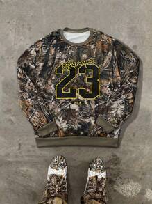 PAVTROS Manfinity Streetrush Men's Loose Fit Camo Print Pullover Hoodie Going Out Street Wear Crew Neck Colorful Graphic Long Sleeve Sweatshirt, For Friends, Husband, Boyfriend Gifts - Multicolor - View 1