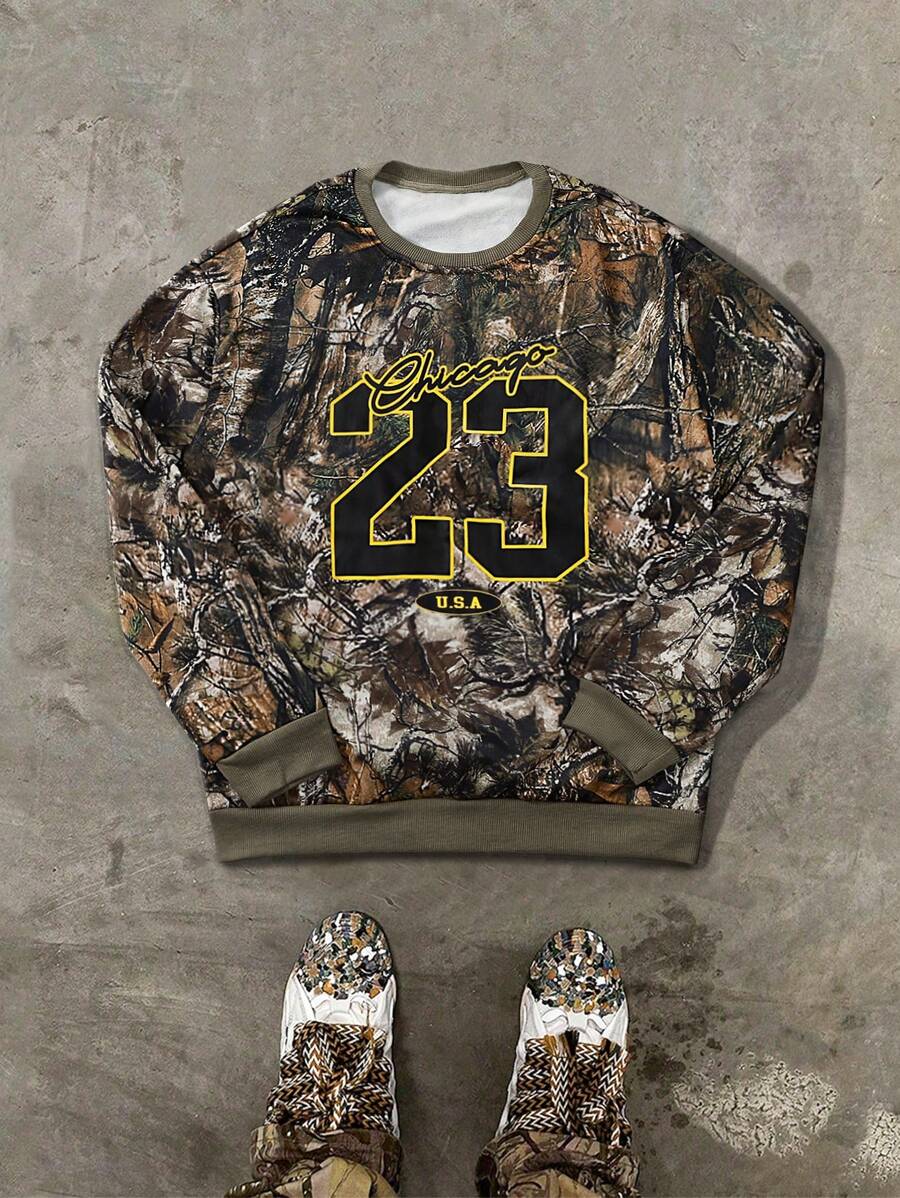 PAVTROS Manfinity Streetrush Men's Loose Fit Camo Print Pullover Hoodie Going Out Street Wear Crew Neck Colorful Graphic Long Sleeve Sweatshirt, For Friends, Husband, Boyfriend Gifts - Multicolor - View 1