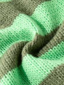 Chillumni Men's Striped Print Distressed Crew Neck Sweater - Green - View 5