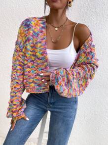 Women's Loose Fit Dropped Shoulder Long Sleeve Allover Print Cardigan, Casual For Vacation And Party, Autumn/Winter - Multicolor - View 6