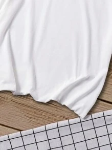 SHEIN 少女運動休閒蝴蝶結和口號印花短袖T恤