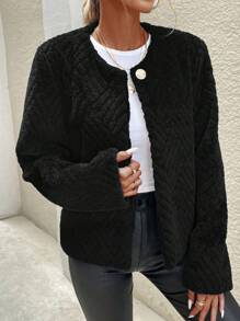 SHEIN LUNE Women's Long Sleeve Casual Loose Soft Elegant Fluffy Knit Cardigan Fall Cloth For Women - Black - View 3