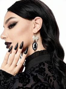 ROMWE 1 Cặp Hoa tai hình nơ và mèo phong cách Gothic Halloween dành cho nữ - màu đen - Xem 4
