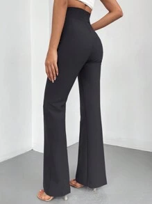 EURMUSE Damen Einfarbige Gerade Hochtaillierte Hosen für Lässig/Business Outfit - Dunkelgrau - Übersicht 2