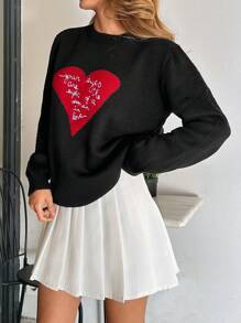 EURMUSE Pulover cu gât rotund cu model vatră pentru femei - Negru - Vizualizare 5