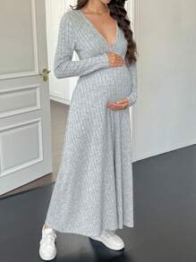 SHEIN Maternity Casual Long Dress, Spring & Autumn - Grey - View 3