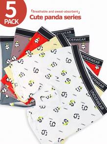 5pcs/Pack Men's Letter & Cartoon Printed Breathable Boxer Briefs - Multicolor - View 1