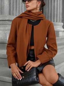 SHEIN Privé Damen Old Money Stil Herbst&Winter Jacke mit abnehmbarem Schal, Wollcardigan mit langen Ärmeln, Wintermantel