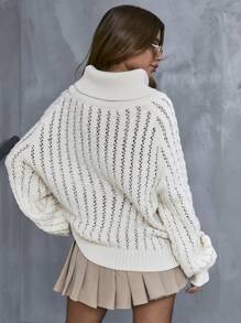 Suéter holgado informal de manga raglan con cuello de tortuga y abertura