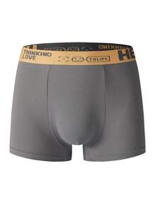 3 piezas/paquete Bóxer bóxer casuales de hombre con parches de unicolor e impresión de letra