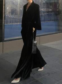 DAZY Women's Solid Color Lapel Collar Long Sleeve Elegant Velvet Wide Leg Jumpsuit,Back To School Clothes