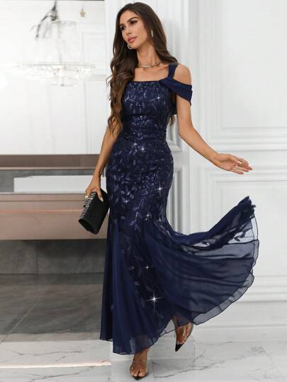 SHEIN Belle Long Sequin Mermaid Evening Dress, Formal Party Gown, Wedding Event Dress, Prom Dress, For Wedding Guest, Graduation, Dinner For Holiday Party Clothes