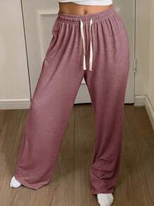 DAZY Pantalones rectos de punto básicos para estar en casa - Rosa - Ver 4