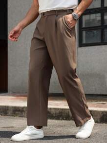 Manfinity Bizformal Men's Solid Color Pleated Pocket Straight-Leg Casual/Work Pants