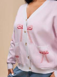 Forever 21 Plus Size V-Neck Color Block Bow-Knot Detail Casual Knit Cardigan, New Fall/Winter Design For Girls - White - View 6