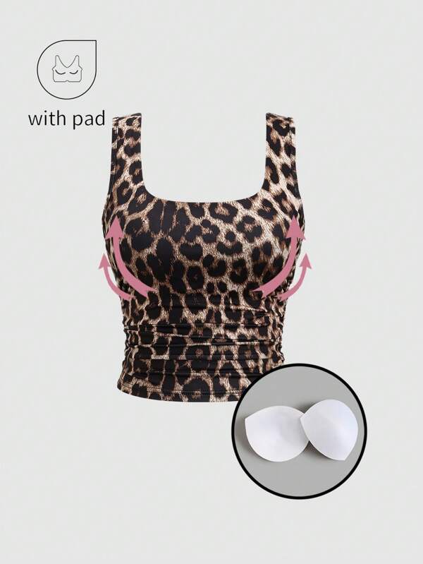 Sweetra 1buc maiou casual slim cu imprimeu leopard pentru vara
