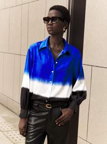 BizChic Ombre Blue Long Sleeve Shirt, Elegant Women's Outfit For Christmas, New Year Party, Autumn/Winter, - Multicolor - View 8