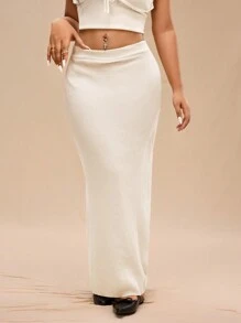 Forever 21 Plus Size Women's Casual Loose-Fit Knitted Maxi Skirt, Autumn & Winter - Apricot - View 1