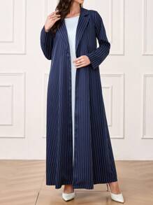 Al Najma Women's Turndown Collar Long Sleeve Striped Casual Arabic Abaya, Modest Elegant Fashion Maxi Blazer Style Abayas, For Casual Daily/Work/Evening Party
