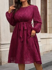 SHEIN Clasi 大码女式春夏圆领灯笼袖长款优雅连衣裙新年衣服长款女装 - 紅色 - 查看 6