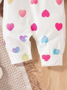 Baby Girl Heart Print Patchwork Ruffle Trim Long Sleeve Jumpsuit, Autumn Spring - Multicolor - View 6