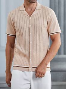 Manfinity RelaxMax Men's Casual Contrast Trim Short Sleeve Cardigan Sweater