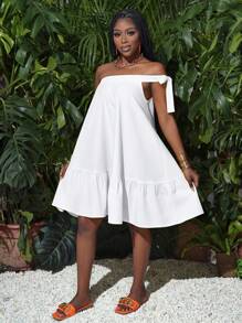 Slaydiva Summer /Beach Casual Vacation One-Shoulder Bow Tie A-Hem Ruffle Hem Loose Yellow Short Dress Women's Dress