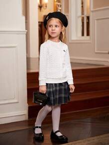 SHEIN 2 件套年轻女孩春秋时尚高贵淑女风格马印花上衣和格子裙套装，适合学校和正式场合 - 彩色 - 查看 8