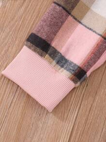 SHEIN Vintaside Kids 青少年女孩格子拼布连帽衫和裤子休闲两件套服装 - 粉色 - 查看 6