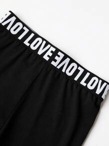 3pcs/Set Young Girl Graphic Belt Waist Comfortable Sport Leggings, Black
