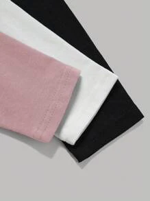 SHEIN 3pcs Tween Girls' Casual Solid Color Knit Crew Neck Long Sleeve Tops - Baby Pink - View 7