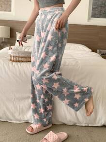 DAZY Thickened Flannel Allover Star Pattern Fluffy Sleep Pants, Thermal Lined Fall, Winter, Cozy - Pink - View 6
