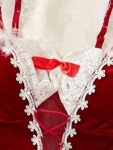 فستان بوديكون مثير سانتا الفتاة من المخمل والشبك الشفاف والمفتوح الجوانب ومربوط - عنابي اللون - مشاهدة 5