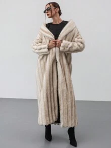 Aloruh Modern Oversized Gradient Color Long Sleeve Warm Fluffy Coat For Women - Khaki - View 9