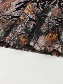 ROMWE MEN Street Life 男士迷彩树枝印花运动 T 恤，夏季 - 卡其色 - 查看 6