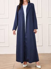 Al Najma Women's Turndown Collar Long Sleeve Striped Casual Arabic Abaya, Modest Elegant Fashion Maxi Blazer Style Abayas, For Casual Daily/Work/Evening Party