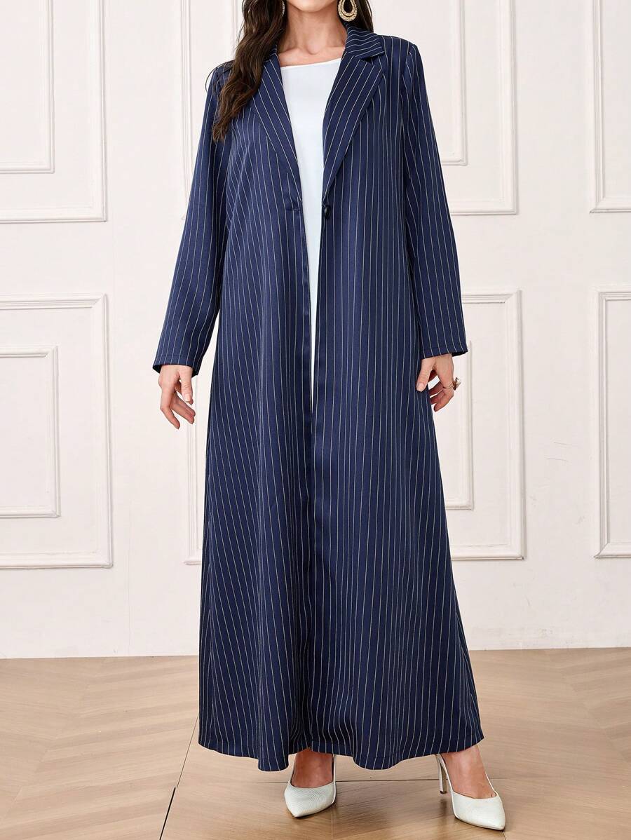 Al Najma Women's Turndown Collar Long Sleeve Striped Casual Arabic Abaya, Modest Elegant Fashion Maxi Blazer Style Abayas, For Casual Daily/Work/Evening Party