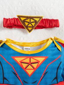 SHEIN Sukienka z peleryną superbohatera dla dziewczynki, stylowy strój, wygodny i modny na jesień - Wielokolorowe - Zobacz 5