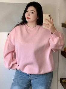 Dazy Plus Plus Size Solid Color Crew Neck Casual Sweatshirt For Teenage Girls, For Winter