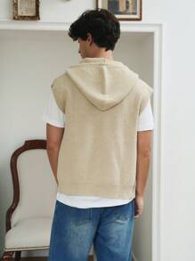 Manfinity EZcore Men's Solid Color Zip Front Casual Loose Hooded Sweater Vest, Autumn/Winter - Apricot - View 2