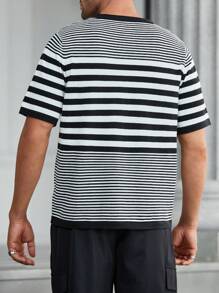 Manfinity Homme Camiseta casual de cuello redondo de manga corta de punto a rayas para hombre