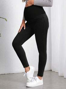 SHEIN Maternity Adjustable Waist Skinny Jeans - Black - View 4