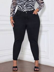 SHEIN CURVE+ Plus Size Sexy Skinny Jeggings Black Stretch Denim Pants
