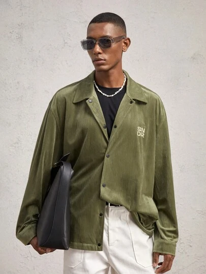 AKNOTIC Business Casual Herren Slim Fit Lässig Strick Kragen Langarm Shacket, geeignet für Herbst, für Herbst und Winter