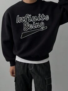 DAZY Men's Autumn Letter Embroidered Pullover Sweatshirts - Black - View 3