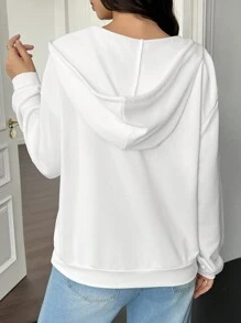 SHEIN 孕妇纯色前拉链连帽运动衫，适合冬季 - 白色 - 查看 2