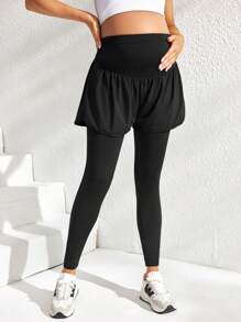 SHEIN Solid Color High Waist 2 In 1 Maternity Sports Leggings