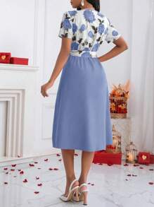 Lyxana Đầm Maxi Ngắn Tay Buộc Dây Màu Đơn Giản Cho Nữ - Màu xanh bụi bặm - Xem 2