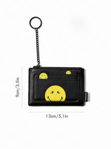 SmileyWorld® | SHEIN Funny Cartoon Expression Pattern Black Zipper Card Holder
